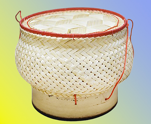 Bamboo round Sticky Rice Basket (white)